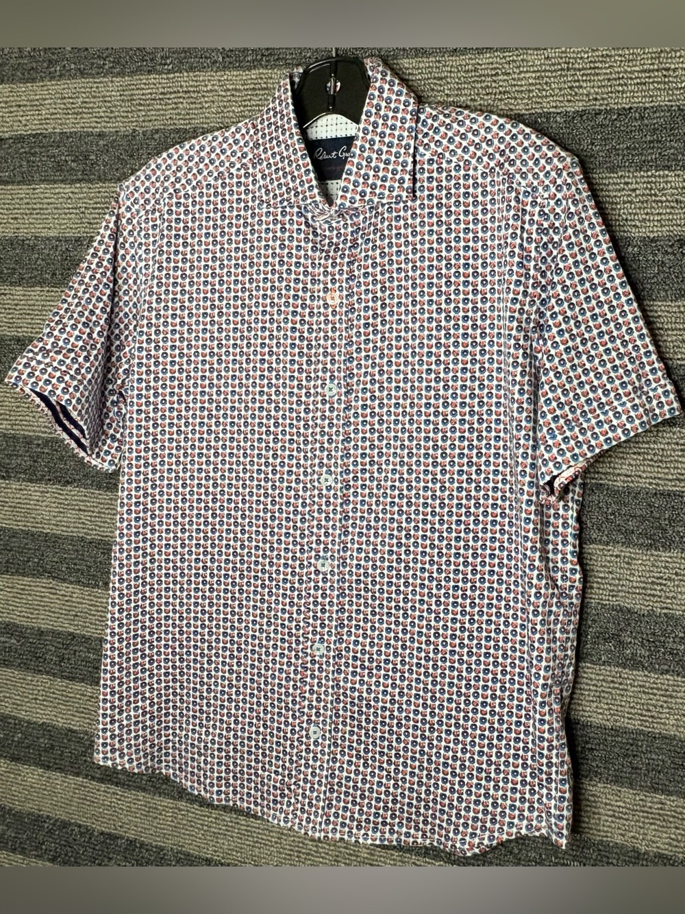 Robert Graham Geometric Pattern Stretch Cotton Short Sleeve Button-Up Shirt M
